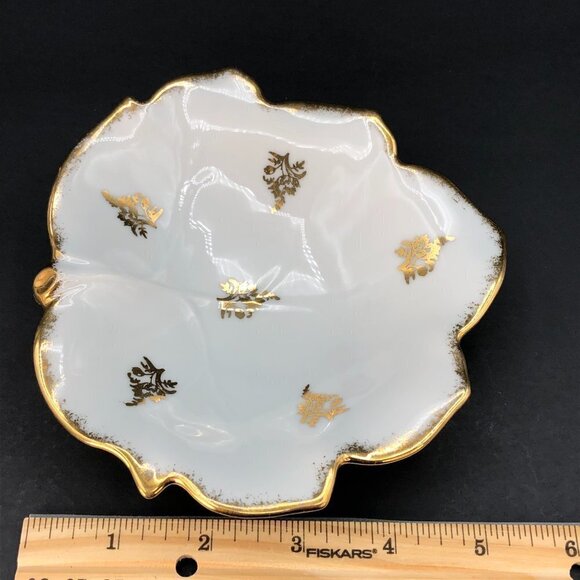 Limoges France GDA Leaf Trinket Dish Vintage Porcelain Ring Tray Gold Paint Trim - Picture 9 of 10